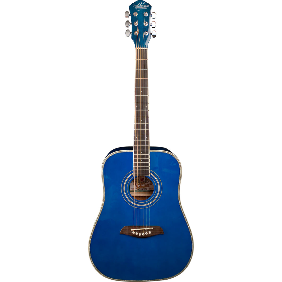 Oscar Schmidt OG1TBL-A Acoustic Guitar 3/4 Size Dreadnought Trans Blue