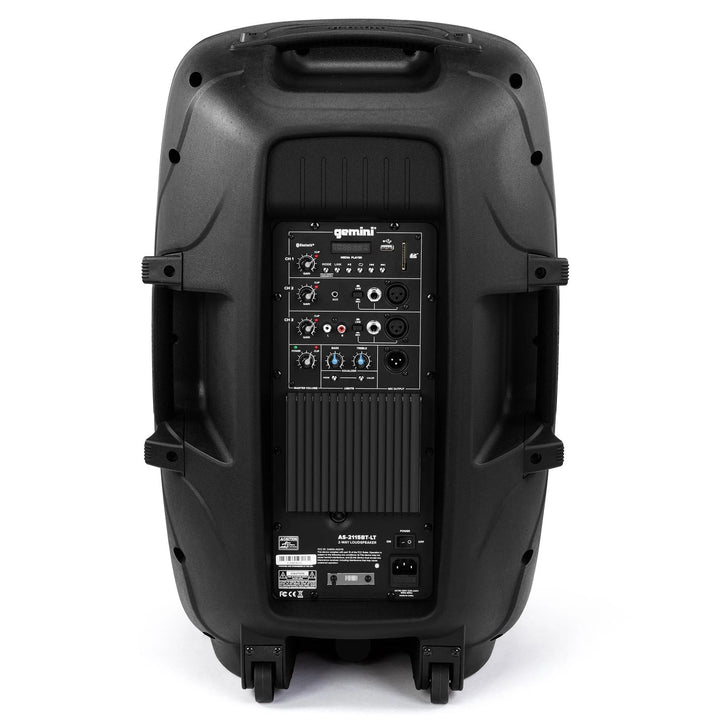 Gemini AS-21 Active 15” Powered Speaker w/ Bluetooth & Party Light (Pack Includes Speaker Stand & Microphone)