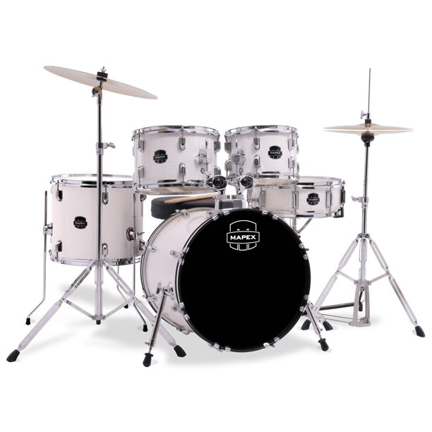 Mapex Limited Edition Venus 5-Piece Drum Kit (22,10,12,16,SD) with Cymbals and Hardware - White Thin Grain