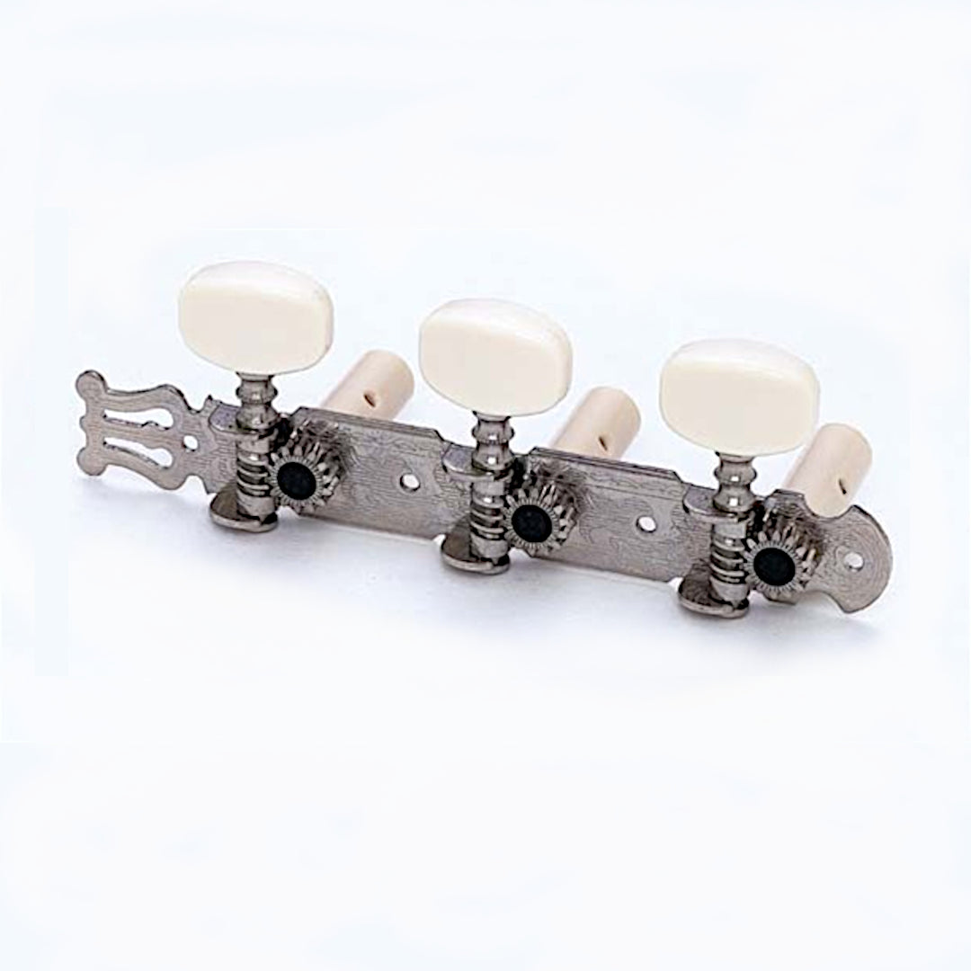 Allparts TK-0125 Classical Tuner Set with Round White Buttons Nickel