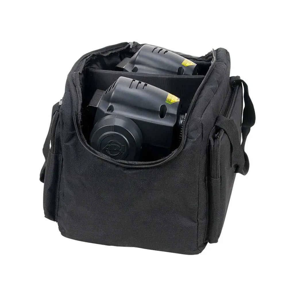 The Eliminator Lighting F4 Par Bag is a soft padded transport bag designed to carry any type of modern flat par fixtures. The bag is divided into four compartments to keep your fixtures separate and well-protected. The padded material offers further reassurance that your units won&rsquo;t be damaged. You may even find that by keeping your fixtures in such good condition, you even make back the money you spend on the bag when you finally sell your fixtures.