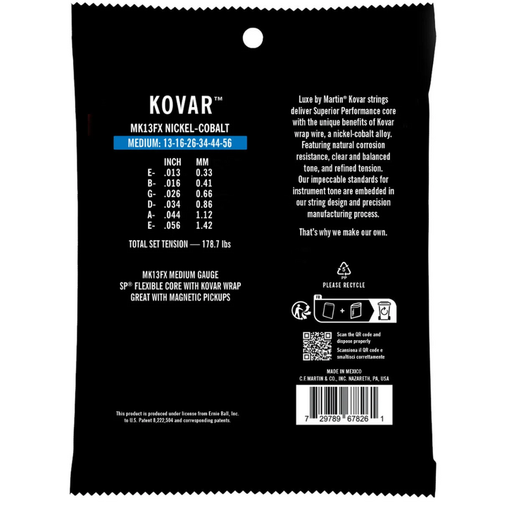 Martin Strings MK13FX Flexible Core Luxe Nickel Cobalt Kovar Acoustic Guitar Strings Medium 13-56