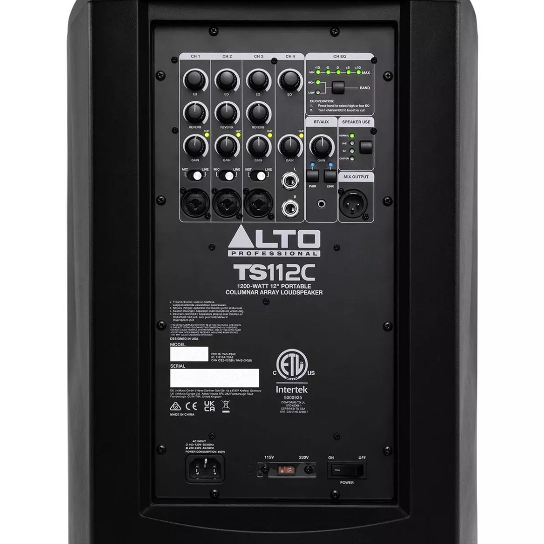 Alto Professional TS112C 1200-Watt Portable Powered Column Array Loudspeaker with 5CH Digital Mixer and Bluetooth