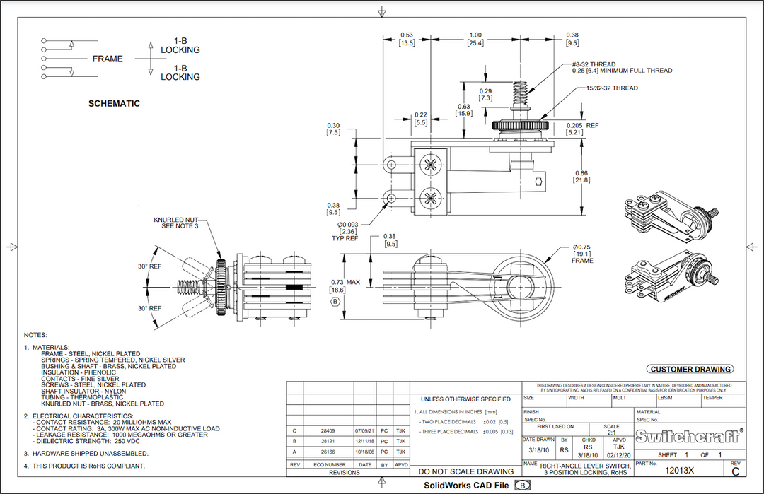 Allparts EP-4365-B00 Switchcraft Right Angle Toggle - 15 Piece Bulk Pack