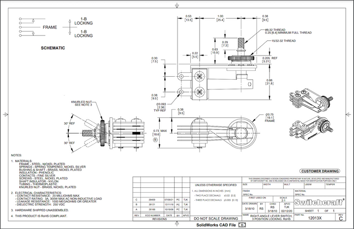 Allparts EP-4365-B00 Switchcraft Right Angle Toggle - 15 Piece Bulk Pack