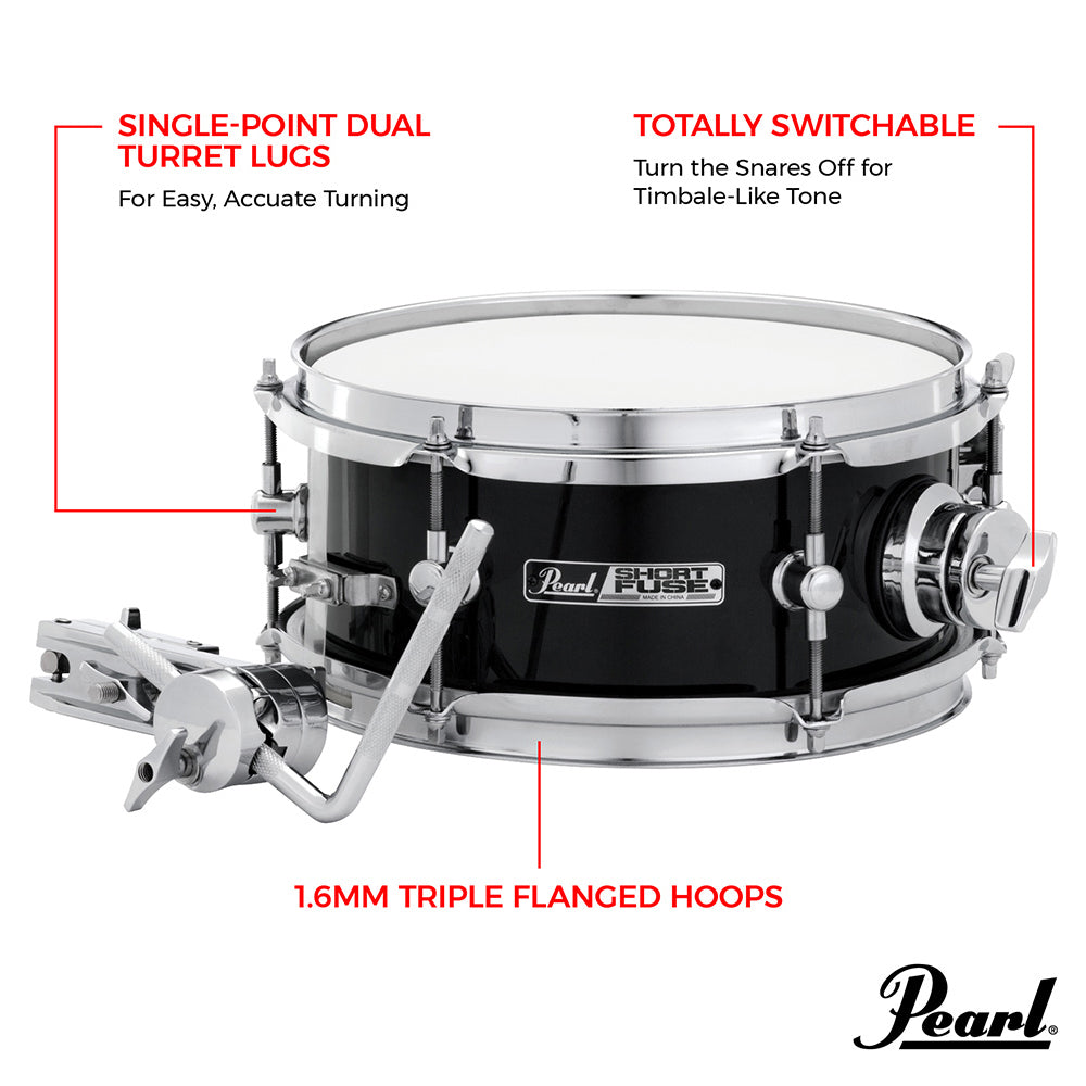 Pearl SFS10C31 Short Fuse 10''x4.5'' Snare Drum, with Mount and Clamp - Black