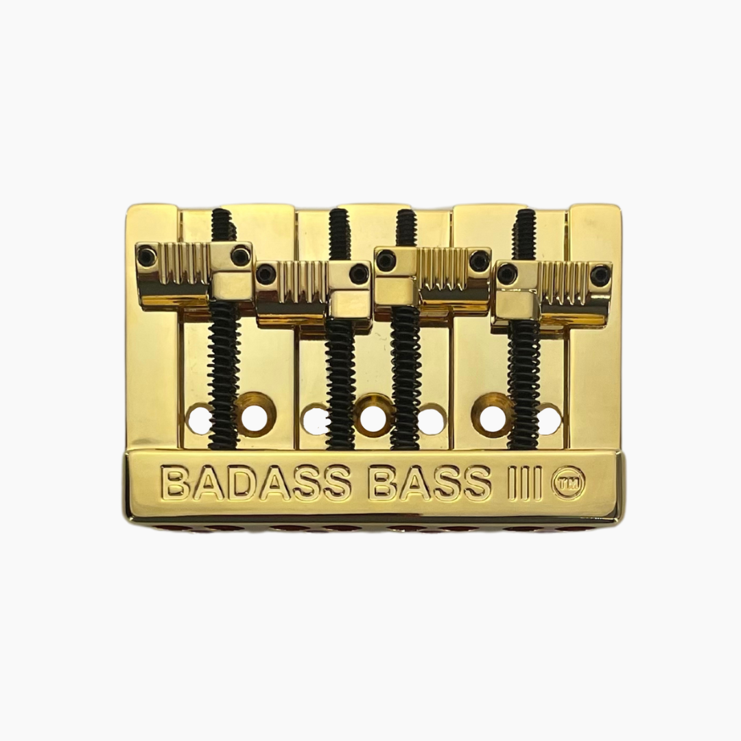 Allparts BB-3343-002 - Leo Quan® Badass III™ 4-String Bass Bridge - Grooved Saddles, Gold