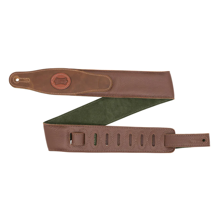Levy's MGS80CS-BRN-GRN 2.5" Brown Padded Guitar Strap with Olive Green