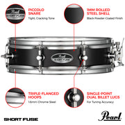 Pearl SFS1335B Short Fuse 13x3.5" Snare Drum - Piccolo Black Steel
