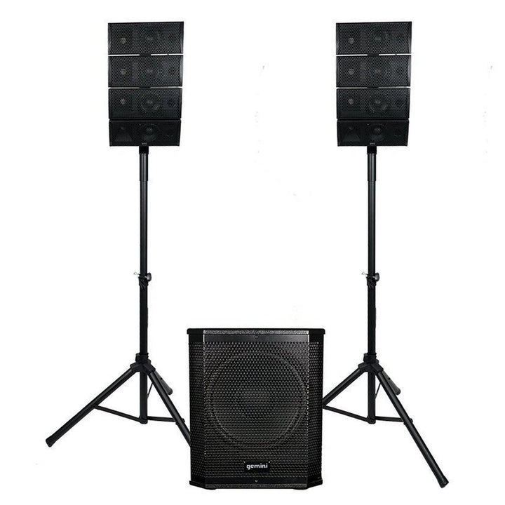 Gemini LRX-448 Line Array PA Speaker System - 4x 4.5” Quad Array Speakers & 12” Subwoofer w/ Stands