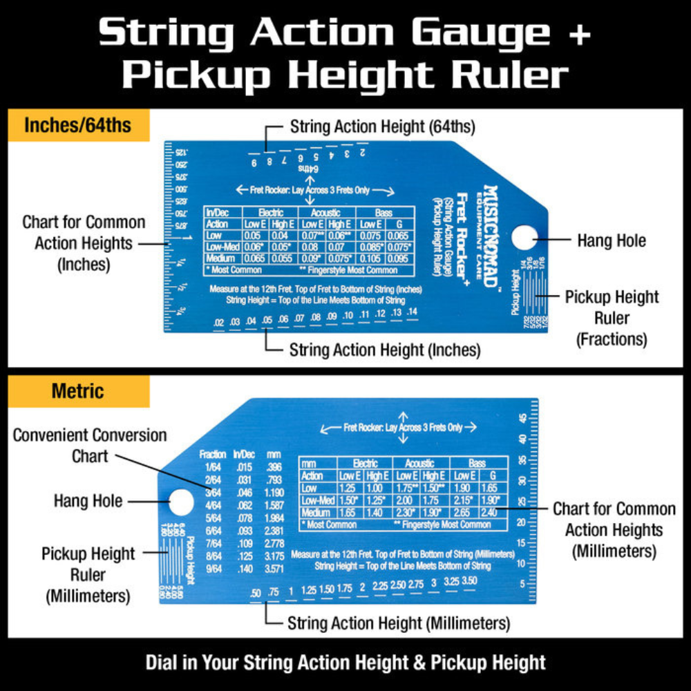 MusicNomad FRET-ROCKER+ String Action Gauge & Pickup Height Ruler