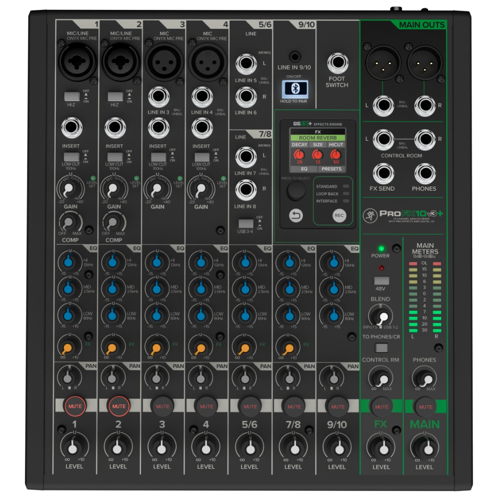 Mackie ProFX10v3+ 10-Channel Analog Mixer w/ Enhanced FX, USB Recording Modes, & Bluetooth