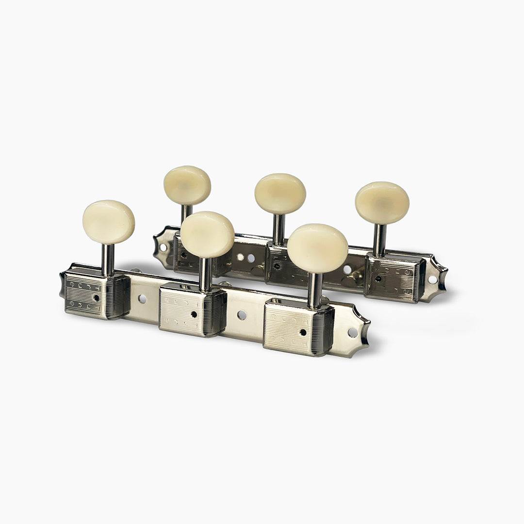 Allparts TK-7112-001 True Tune Vintage Style Strip Tuners, 3x3, Nickel