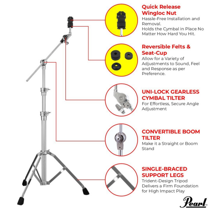 Pearl BC-930SWL Single-Braced Boom Cymbal Stand with Quick Release WingLoc