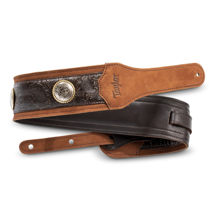 Taylor Guitars 3'' Grand Pacific Leather Strap, Nickel Conchos - Brown