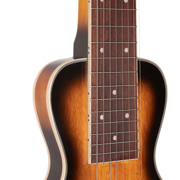 The Gold Tone LS-8 evokes the Oahu Tonemaster, one of the most revered lap steels of the 1950s. Our version is so close to the original that owners of Oahu instruments buy LS-8 pickups and hardware from us for use in the restoration of their prized guitars. The LS-8 is set up for F6 tuning (DFACDFAC) but other tunings can be accommodated by installing strings that are gauged for those tunings.