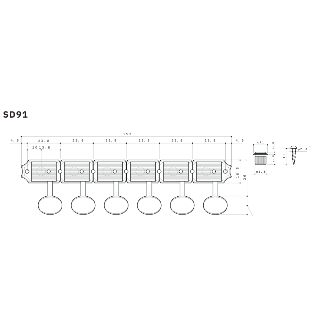 Allparts TK-7880 Gotoh SD91 Vintage-style Staggered 6-in-line Keys Nickel, staggered