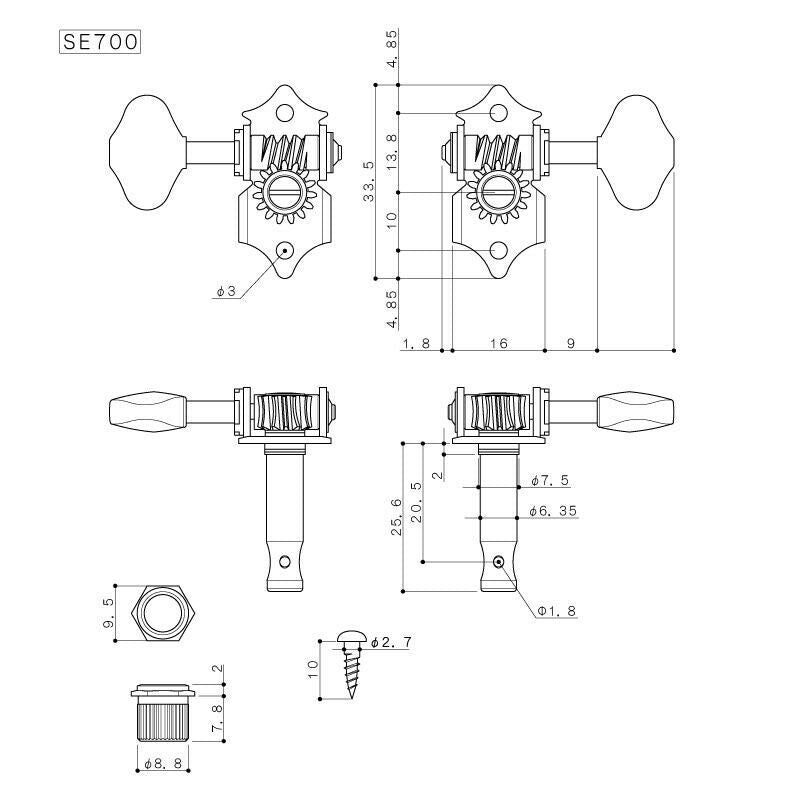 Allparts TK-7908-B01 Grover 3x3 Sta-Tite Nickel Keys - 10 Sets of 6 Tuners Bulk Packed (Includes Bushings & Screws)