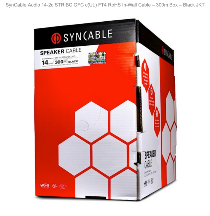 SynCable Audio 14-2c STR BC OFC FT4 RoHS In-Wall Cable - 300m Box - Black JKT