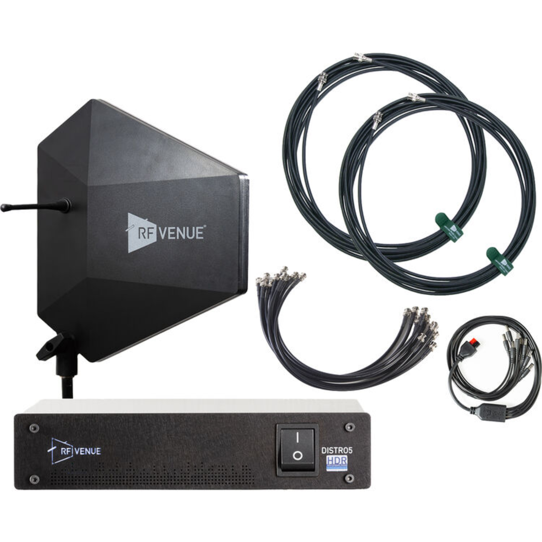 RF Venue DFIN-IPXD5 Diversity Fin IPX Antenna & DISTRO5 HDR 5-Channel UHF Distribution System Bundle (Black, 470 to 928 MHz)