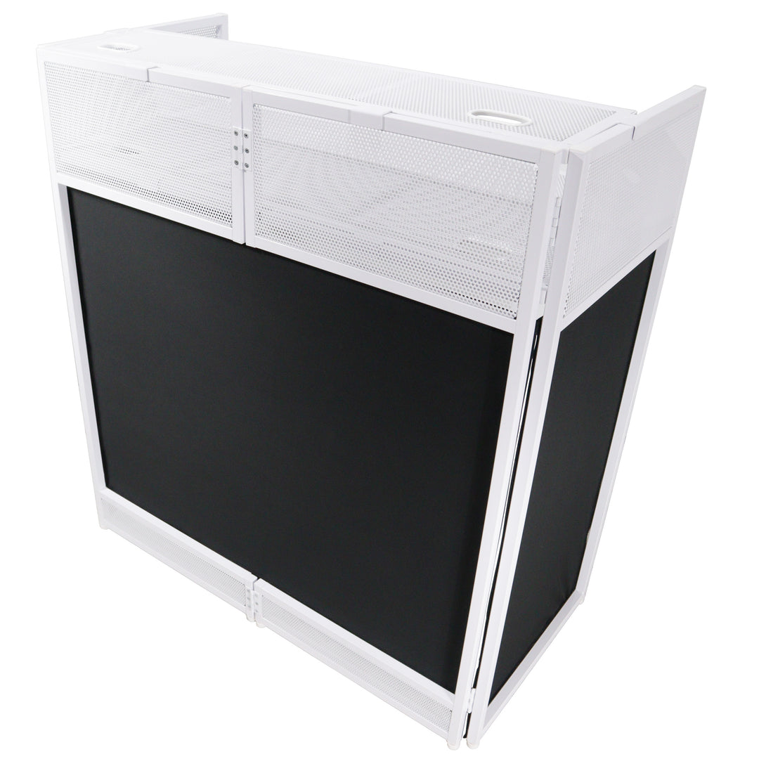 ProX XF-VISTA WH VISTA White DJ Booth Facade Table Station with White/Black Scrim Kit and Padded Travel Bag