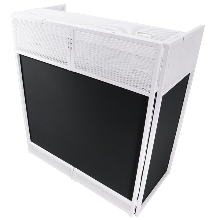 ProX XF-VISTA WH VISTA White DJ Booth Facade Table Station with White/Black Scrim Kit and Padded Travel Bag