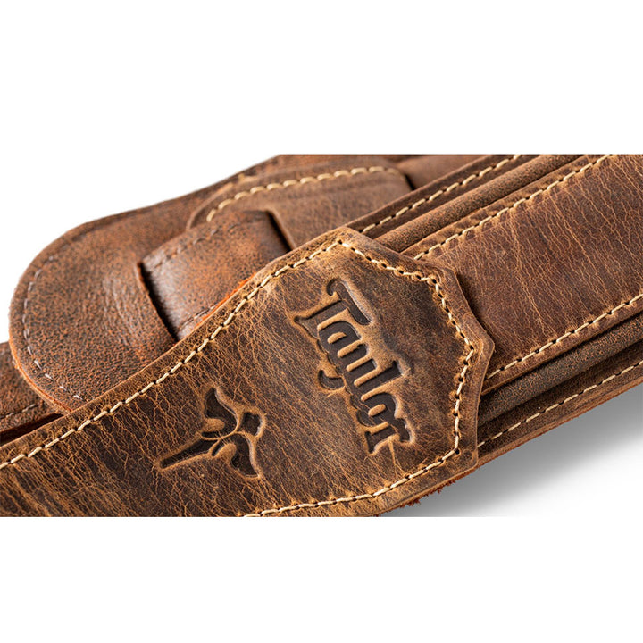Taylor Wings Distressed Leather Guitar Strap, 2.5" - Dark Brown Leather