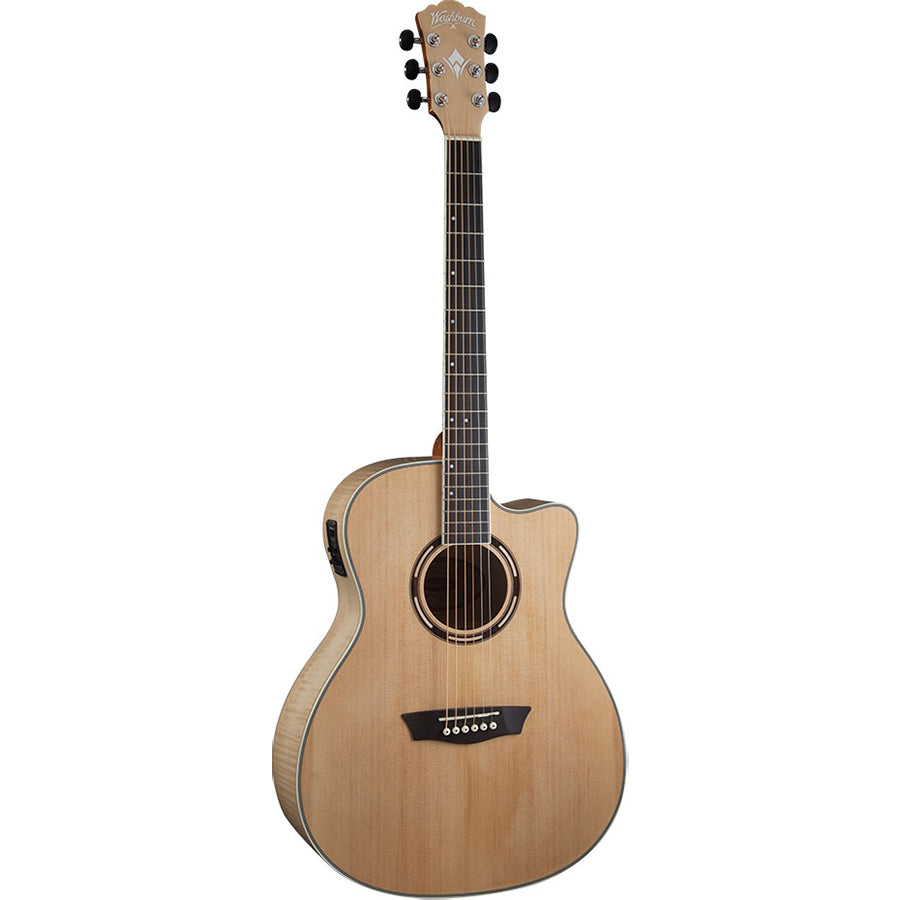 Washburn AG40CEK-A Apprentice Grand Auditorium w/Cutaway/Pickup/Case,Natural Solid Spruce Top, Flame Maple Backs & Sides