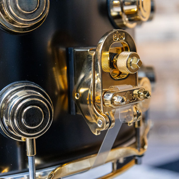 DW Collectors Snare Drum 8 x 14 Satin Black Over Brass Snare/ Gold Hardware