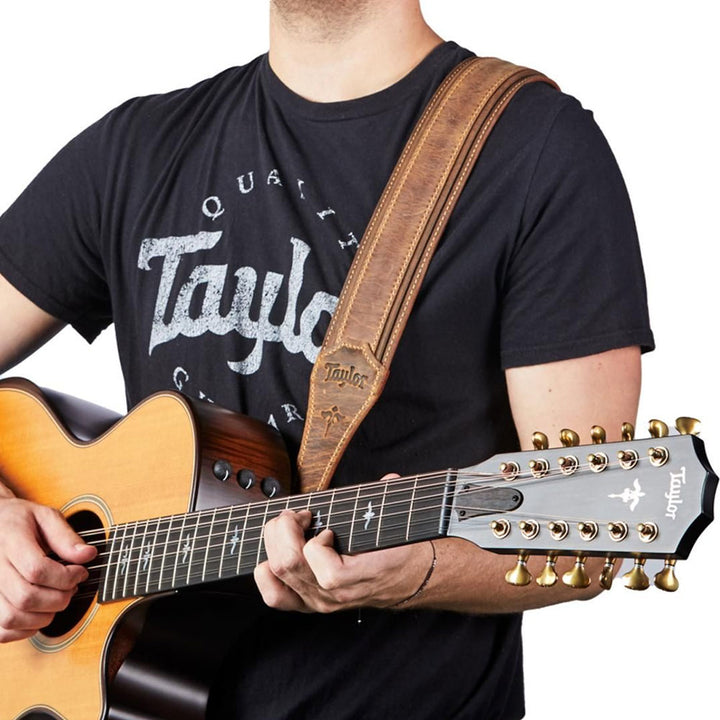 Taylor Wings Distressed Leather Guitar Strap, 2.5" - Dark Brown Leather