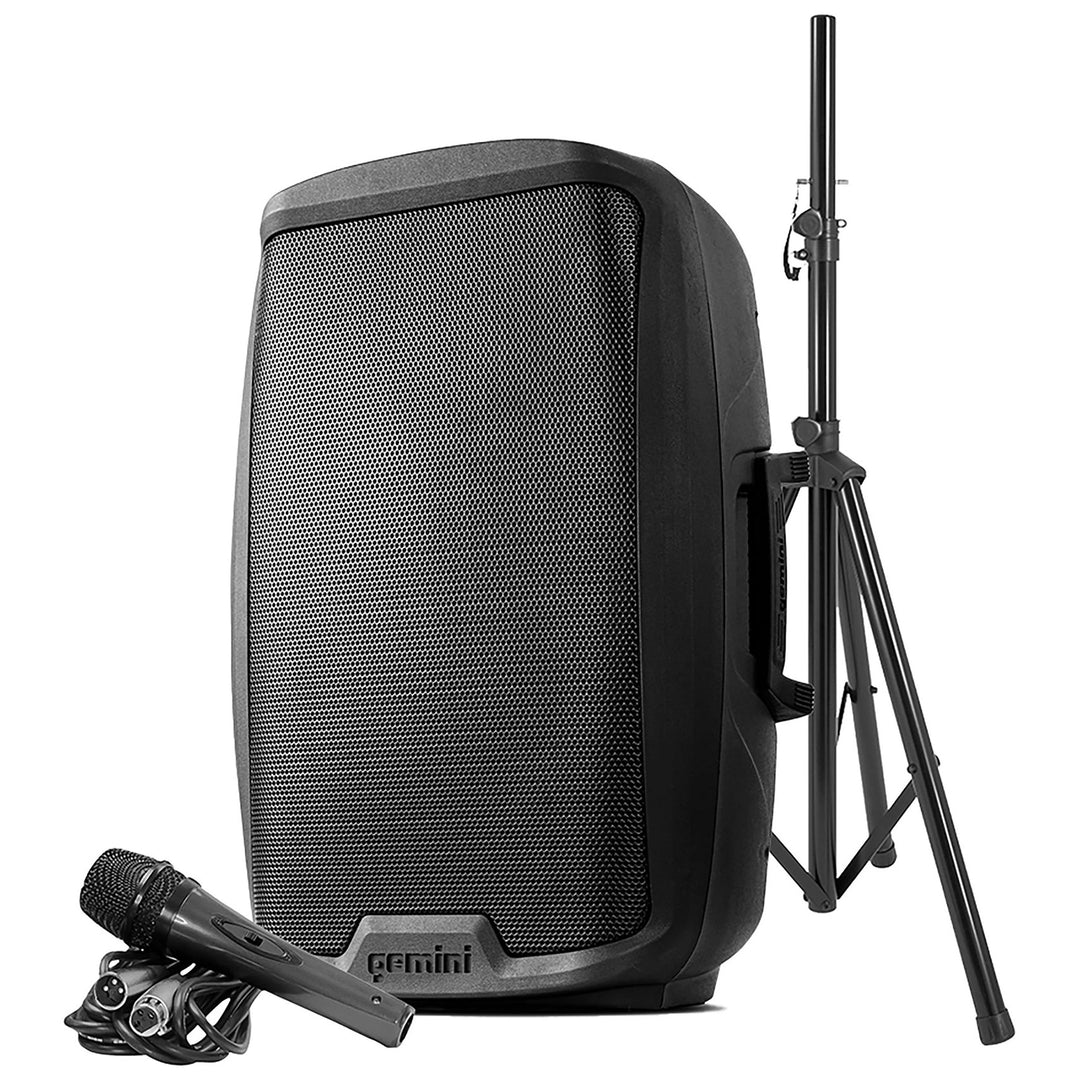 Gemini AS-21 Active 15” Powered Speaker w/ Bluetooth (Pack Includes Speaker Stand & Microphone)