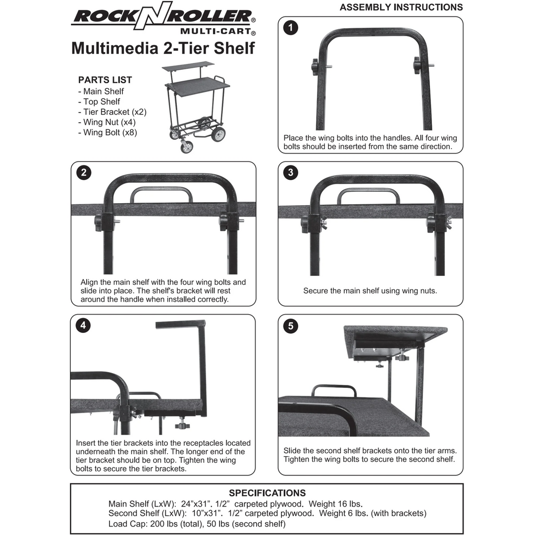 Rock N Roller RSHM2T 2-Tier Multimedia Shelf