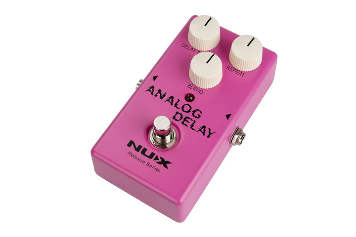 The NUX ANALOG DELAY pedal from the Reissue Series has 100% analogue circuit with 3205 and 3102 BBD chips. It gives you the warm sounding analog delay effect from the 80&rsquo;s. Experiment the effect by turning up the repeat and tweaking the DELAY TIME knob!