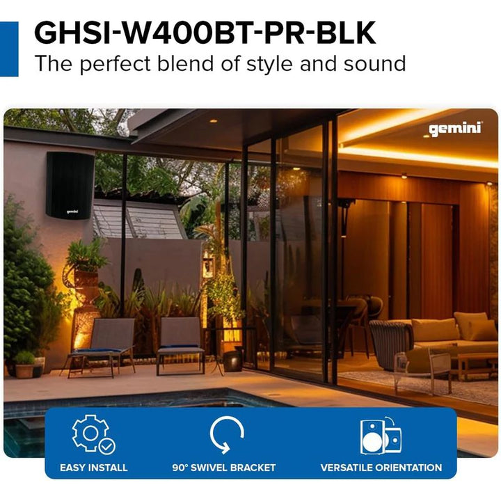 Gemini GHSI-W400BT-PR-BLK Pair of 4" Waterproof Mountable Outdoor Bluetooth Speakers