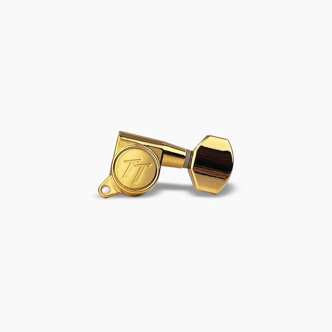 Allparts TK-7113-002 True Tune Mid Size Tuners, 6-in-line, Staggered Posts, Gold