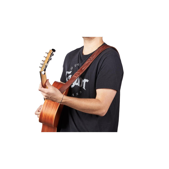 Taylor Vegan Leather Strap,Med Brown w/Stitching 2.0",Embossed Logo