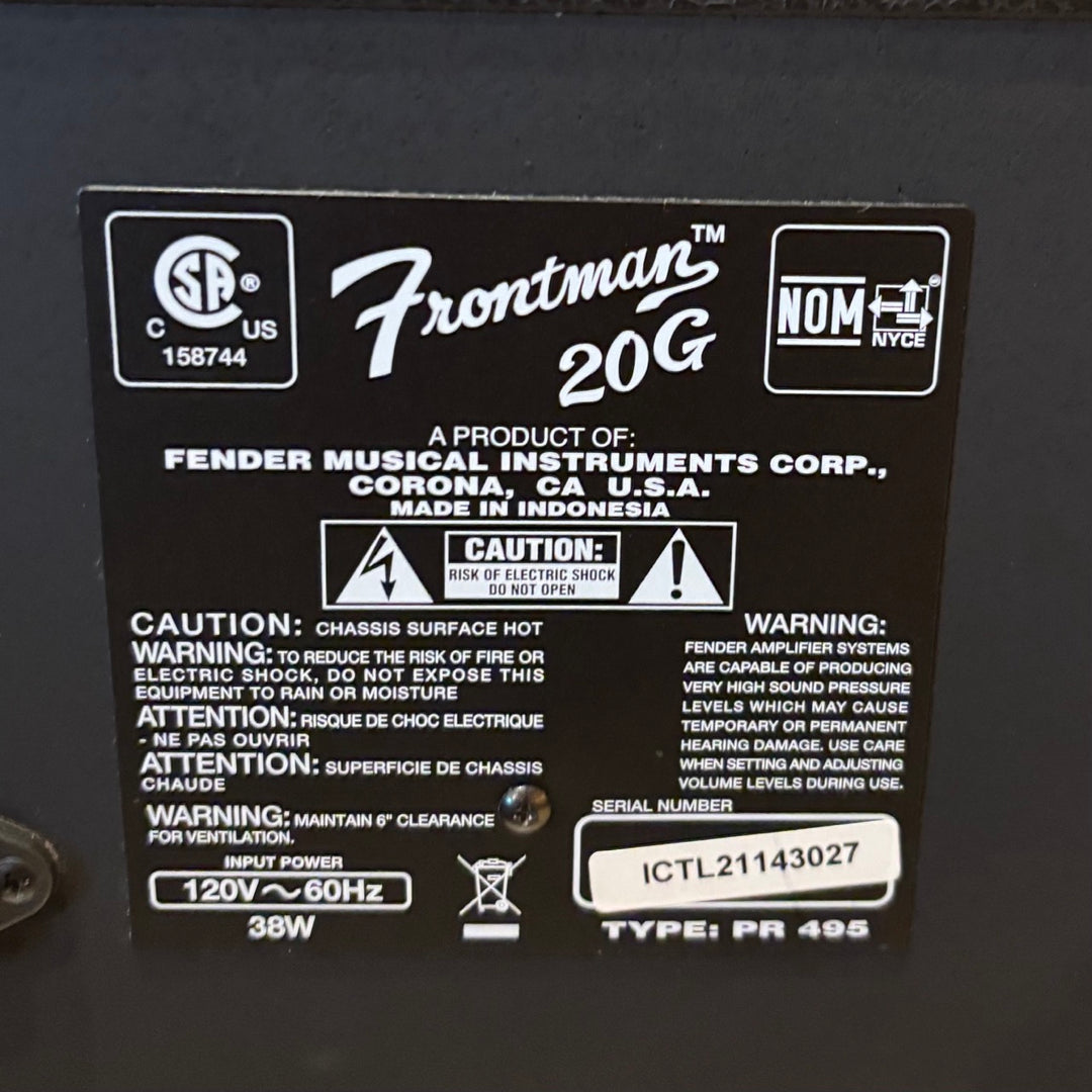 Used Fender Frontman 20G / 20 Watt Dual Channel Guitar Amp (Black & Silver-2021) - View 7