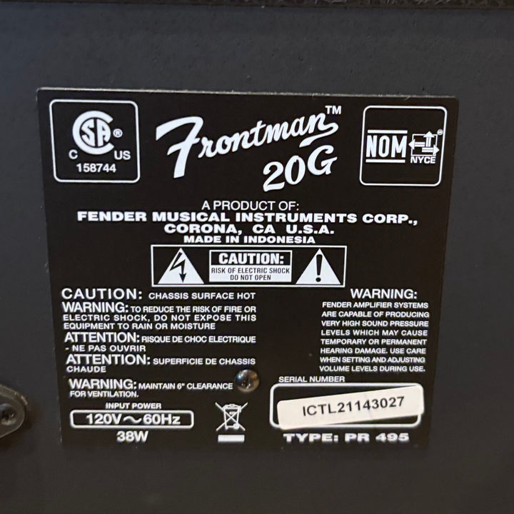 Used Fender Frontman 20G / 20 Watt Dual Channel Guitar Amp (Black & Silver-2021) - View 7