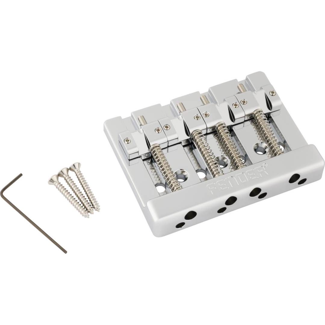 Fender ® HiMass™ String-Through 4-String Bass Bridge Assembly With Brass Saddles -  Chrome