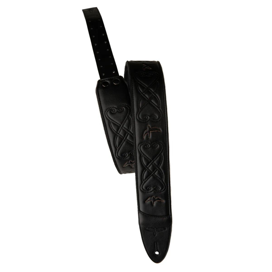 PRS 2.4" Padded Guitar Strap w/RAS, Custom Leather (Faux) Birds - Black