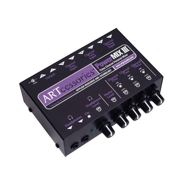Three-channel powered mixer combining amplification and mixing in a single compact unit for small PA applications. 230V.