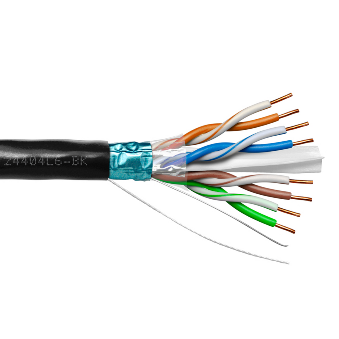 Provo CAT6 STP Cable 23-4pr SOL BC FL SH 550MHz CMR ETL FT4 RoHS – Black JKT 300m