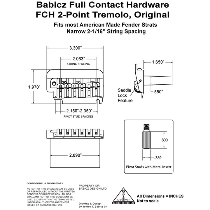 Allparts SB-3562-003 - Babicz Full Contact FCH 2PT TREMOLO BRIDGE, 6 String