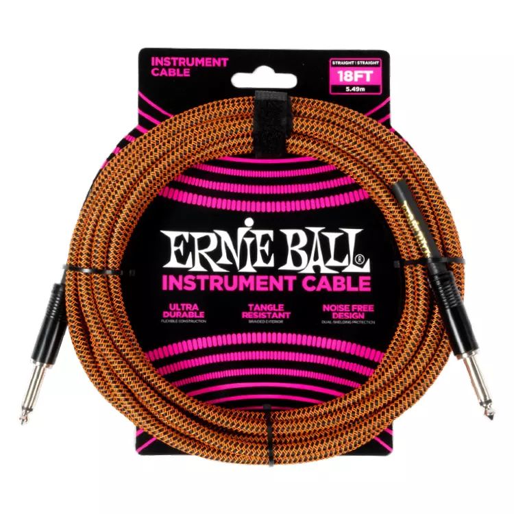 Ernie Ball 6469EB Braided Instrument Cable Straight/Straight 18' - Pumpkin Pie
