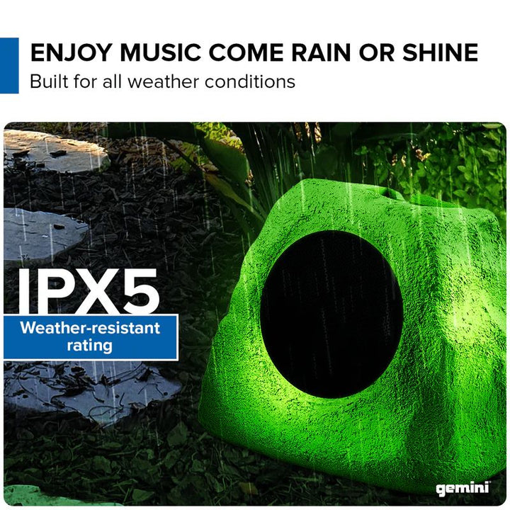 Gemini GHRK-500LTMS Rechargeable Bluetooth® Outdoor Solar Rock LED Speaker w/ Multilink