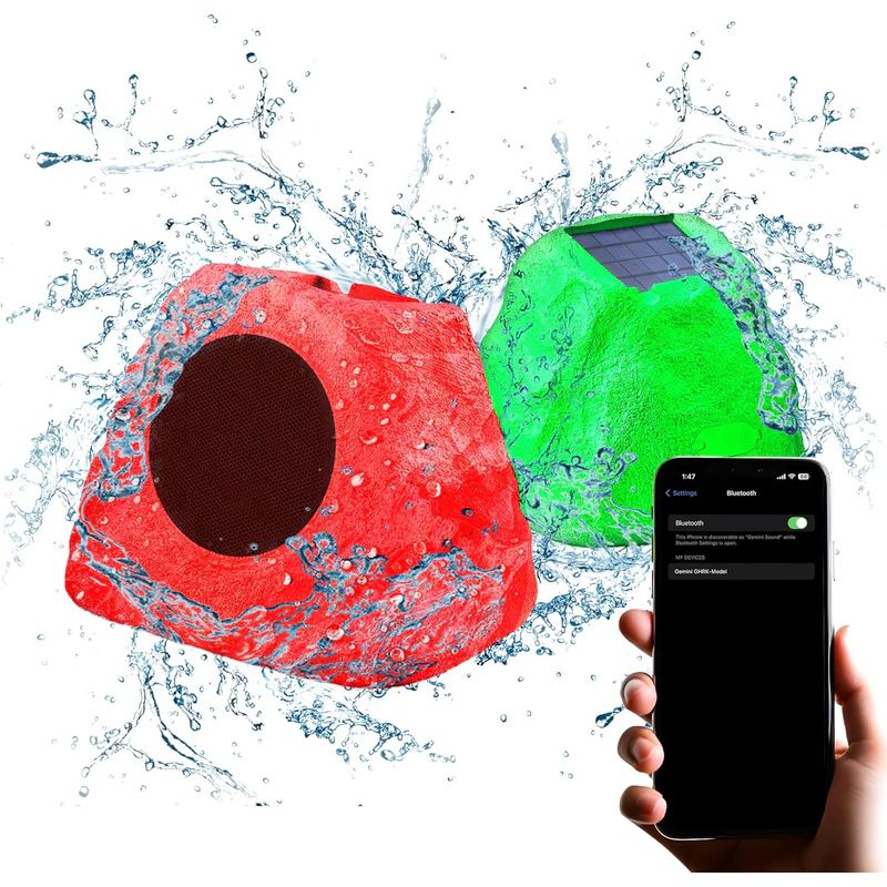 Gemini GHRK-500LTMS-PR Outdoor Solar Rock LED Bluetooth Speakers