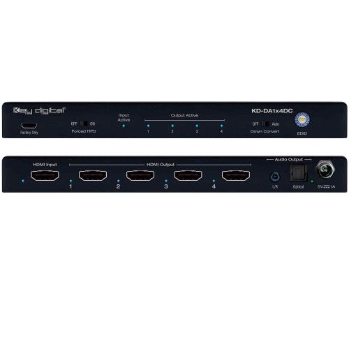 Key Digital KD-DA1X4DC 1x4 4K HDMI Distribution Amplifier w/ Audio De-Embedding/Down Conversion