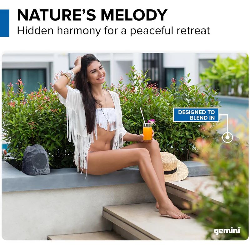 Gemini GHRK-400-PR Pair of 4" Rechargeable Bluetooth Outdoor Rock Speakers w/ TWS Linking