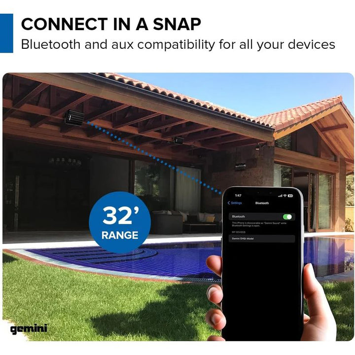 Gemini GHSI-W525BT-PR-BLK Pair of 5.25" Waterproof Mountable Outdoor Bluetooth Speakers