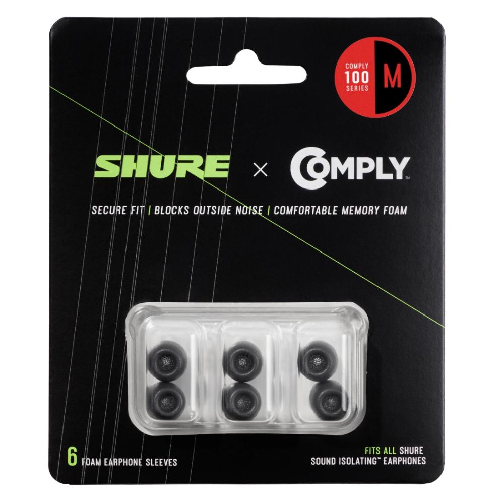 Shure EACYF1-6M Medium Foam Sleeves (6 Pack) for Shure Earphones - Black